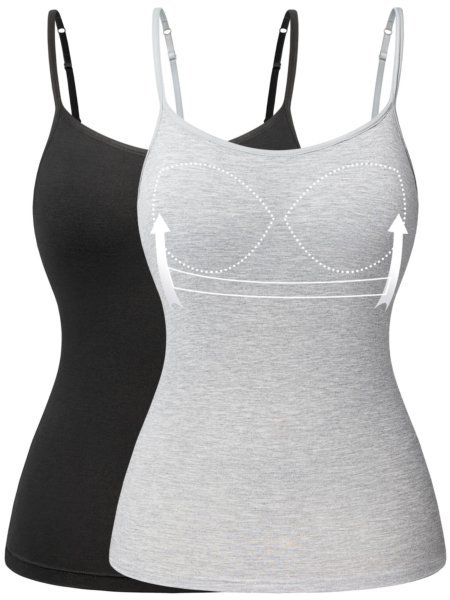 VASLANDA 2 Packs Women's Cotton Camisole Adjustable Strap Tank Tops