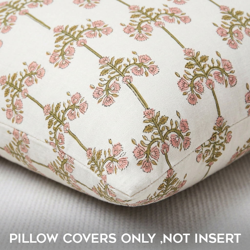 SHOPCREW Hand Block Printed Cotton Cushion Covers with Zipper Closure, Decorative Throw Pillow Covers for Sofa Couch Bed, 20x20 Inches, Pack of 4 - Heritage Garden Spire