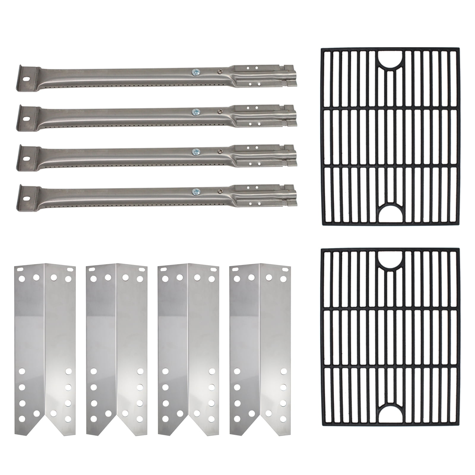 4 BBQ Gas Grill Tube Burner, 4 Heat Shield Plate Tent & 2 Cooking Grates Replacement Parts for