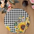 thumbnail image 3 of Sunflower Plaid Round 13 Inch Placemats Set of 2, Black White Checkered Yellow Floral HeatResistant Non Slip Place Mats for Dining Table, Wipeable Braided Kitchen Table Mats for Housewarming, 3 of 9