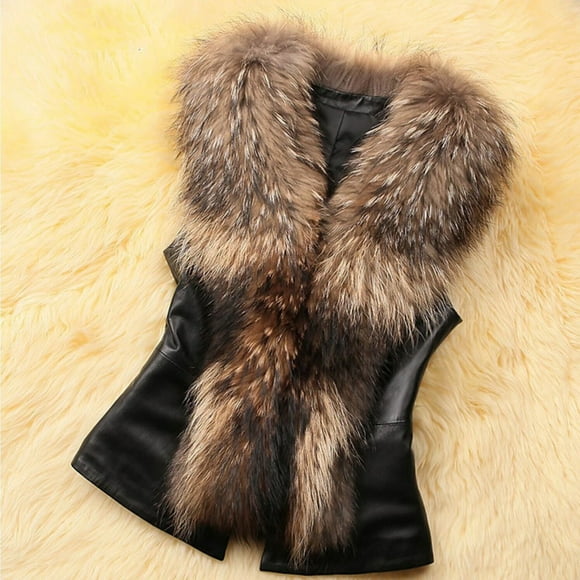 MSJUHEG Winter Coats For Women Leather Jacket Women Fashion Plus Size Solid Sleeveless Neck Vest Coat Jacket Leather Jacket Women Khaki L