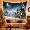 thumbnail image 3 of Snowy Mountain Night with Decorated Evergreen Trees Whimsical Illustration for Nature Lovers Forest Wall Art Christmas Gift Tapestry Wall Hanging for Bedroom and Living Room, 3 of 7