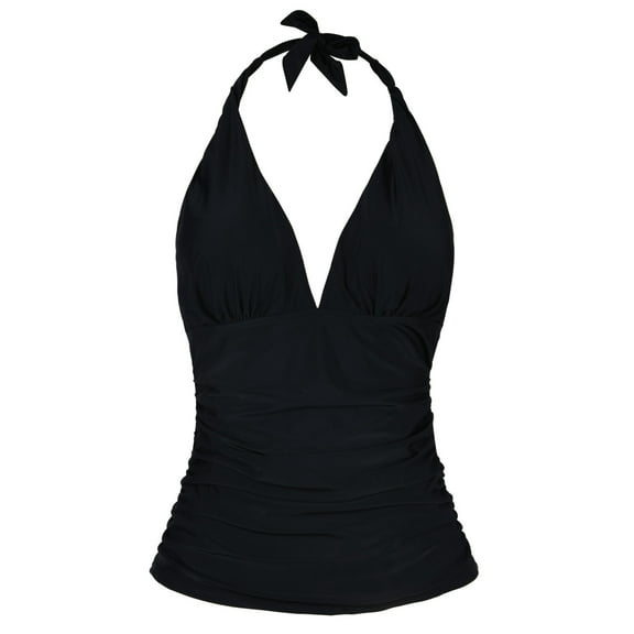 Mycoco Women's Halter Swim Top V Neck Swimwear Front Shirred Tankini Top