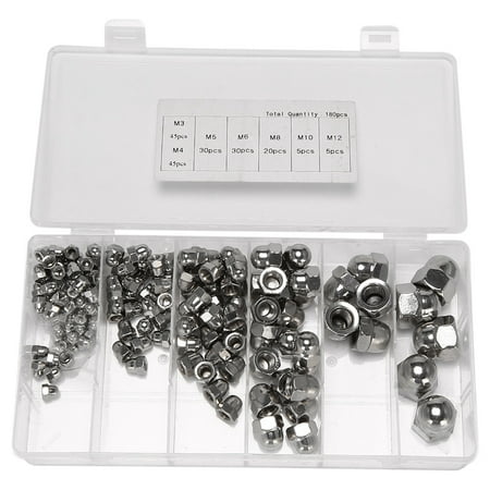 

180 Pcs Stainless Steel Dome Cap Nuts Hexagon Hex Head Cap Nut Bolt Set for Screws and M6 M8 M10 M12