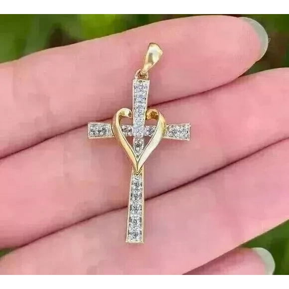 1.5Ct Round Cut Lab-Created Diamond Cross Women's Pendant 14K Yellow Gold Plated