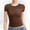 Brown, variant on Women's Slim Tops Long Sleeve Round Neck Crop Top Tee Shirt Basic Solid Tight Slim Fit C Short Sleeve Shirts for Women Blouses for Women Casual Summer Top Women