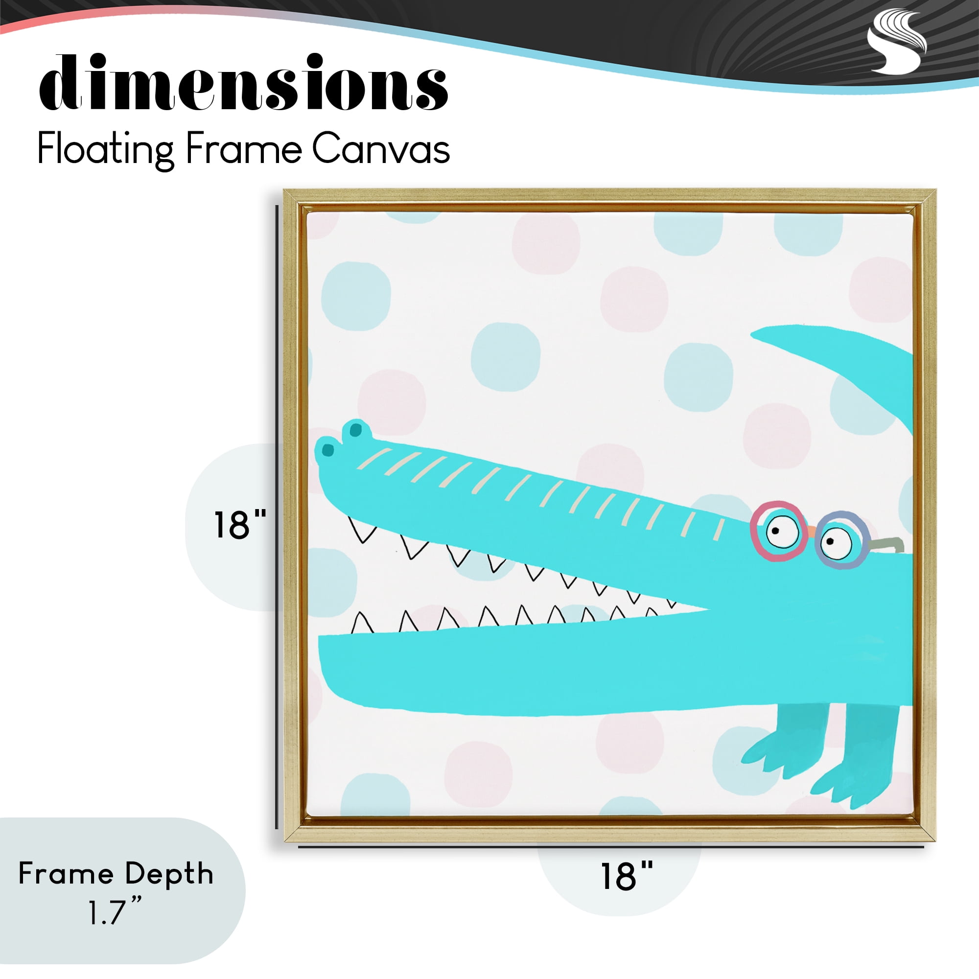 Stupell Industries Electric Blue Crocodile Gold Framed Floater Canvas Wall Art, design by Carla Daly