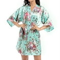 thumbnail image 5 of Defitshape Women's Satin Kimono Robe Lightweight Silk V Neck Pattern Dressing Gown Floral Print Bathrobe Short Belted Spa Sleepwear Bridal Bride 3/4 Sleeve Green Large, 5 of 5