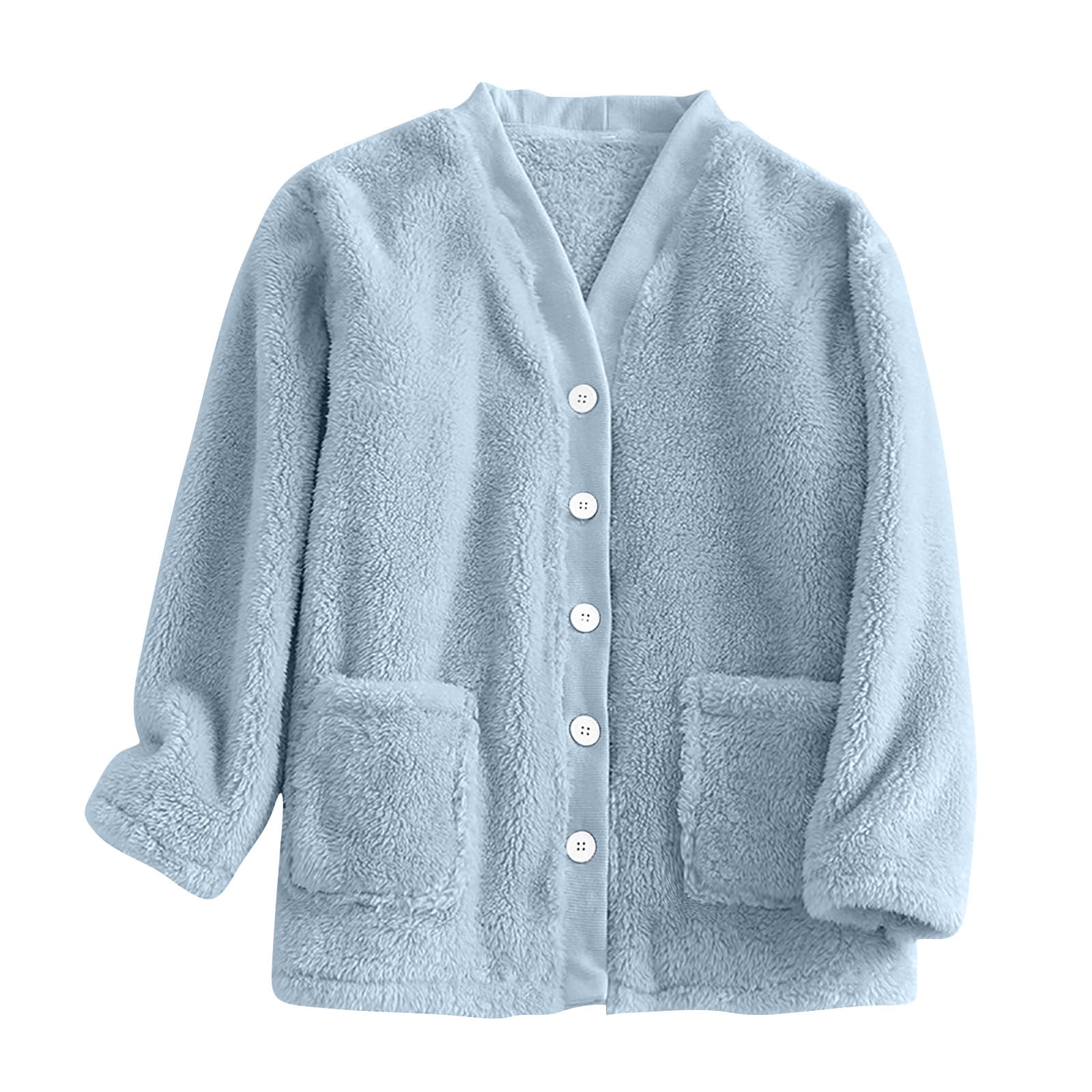Women's Plus Size Plush Pajamas Winter Warm Double-Faced Fleece Bed Jacket Home Cardigan Pajamas With Pocket