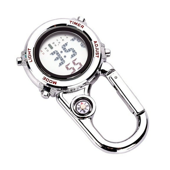DESIGNICE Clip on Digital Quartz Watch Backpack Belt Waterproof and Shockproof Anti-oxidation Pocket Watch Glow in The Dark Carabiner Watch with Compass Alarm Clock Date Week for Outdoor