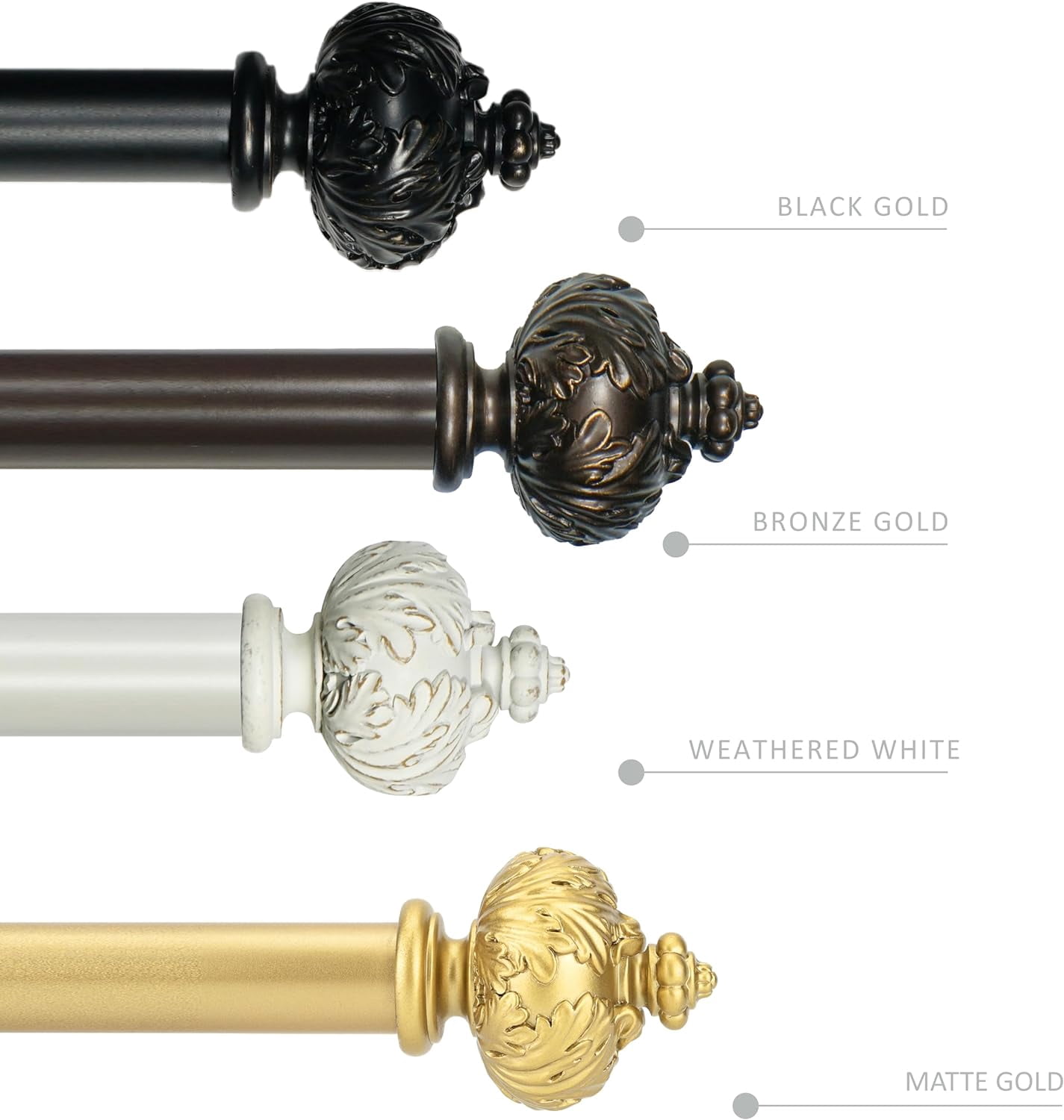 eTeckram 1" Double Curtain Rod with Albert Finials and holdbacks (84''-120'',Gold)