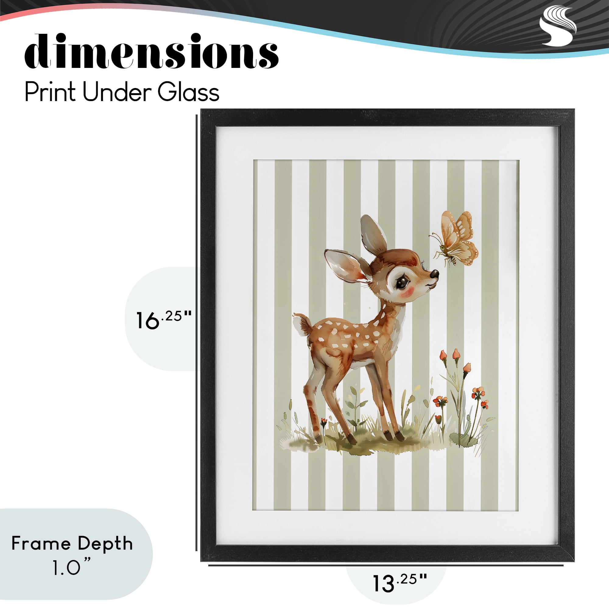 Stupell Industries Baby Deer with Butterfly Black Framed Print Under Glass, design by LSR Design Studio