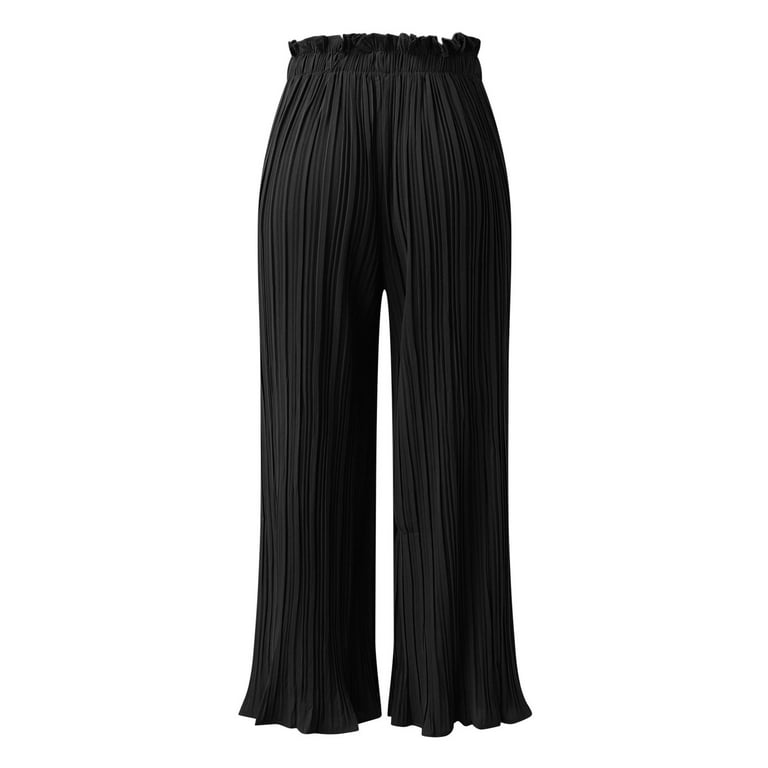 High Waist Wide Leg Palazzo Pants For Women Smocked Elastic Waist Loose  Comfy Casual Pajama Pants Pockets Women's Pants Casual (Black, XXL) price  in UAE,  UAE