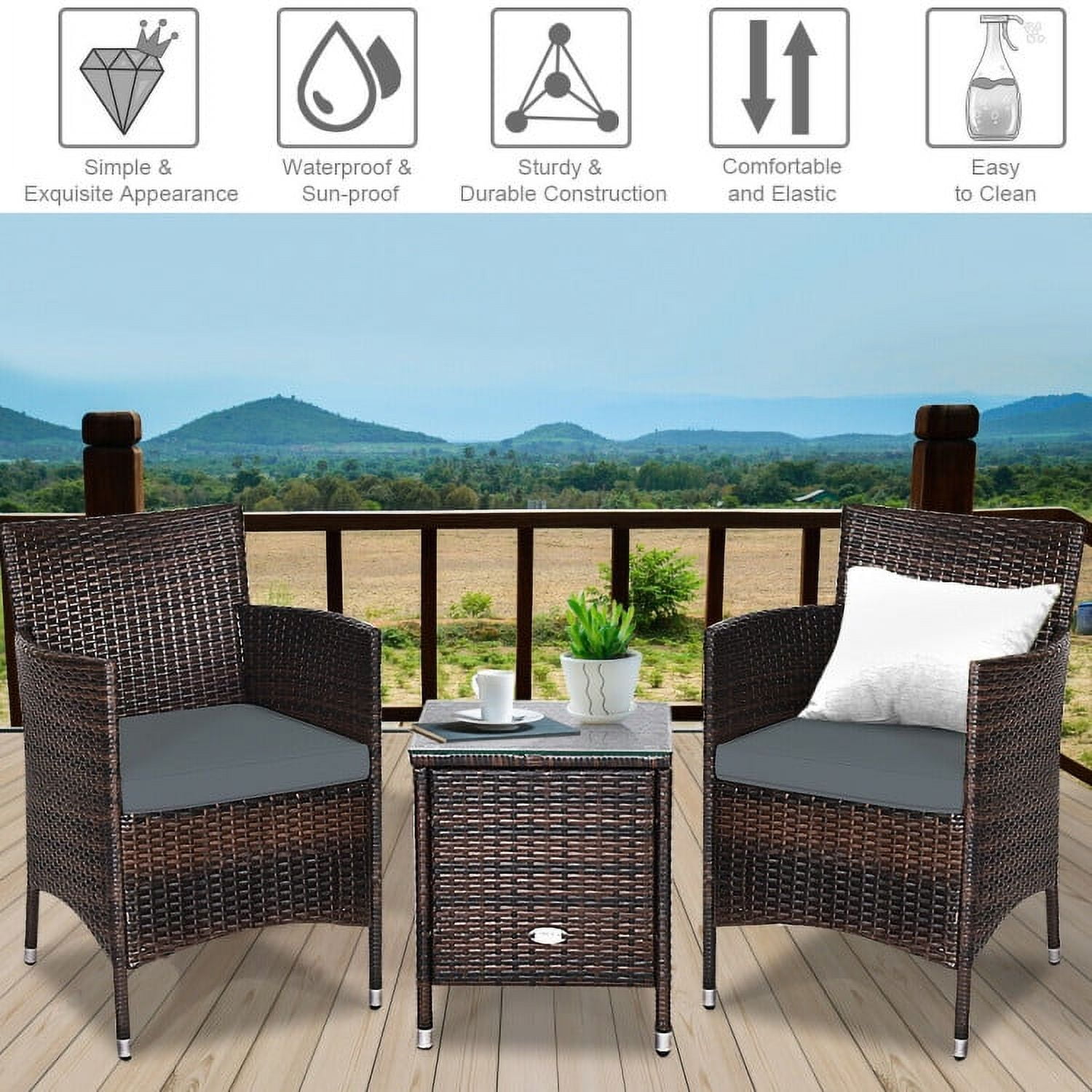Aimee Lii 3 Piece Wicker Patio Furniture Set, Wicker Outdoor Sectional with Washable and Removable Cushion for Patio, Gray