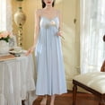 thumbnail image 3 of Defitshape Women's Cute Cotton Nightgown Long Pjs Soft Comfy V Neck Sleeveless Sleep Shirt Vintage Summer Billowy Chemise Embroidered Lace Built In Bra Pajama Dress Sleepwear Light Blue Small, 3 of 4