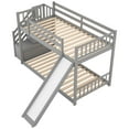 EUROCO Wood Twin over Twin Bunk Bed with Slide and Staircase, Low