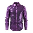 thumbnail image 2 of pstuiky Camisas de manga larga abrigadas para hombre, Camisa de lentejuelas de moda para hombre, con cuello vuelto brillante y manga larga. Tops de hombre l, 2 of 7