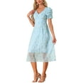 thumbnail image 4 of INSPIRE CHIC Women's Floral Print Dress Short Sleeve Cinched Waist Long Dresses M Blue, 4 of 4