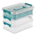 Sterilite 4-Pack Stack & Carry Handle Boxes - Clear With Color Latches, 2 Layer Organizer