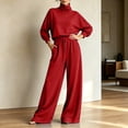 thumbnail image 4 of vdgthytj Sweatsuits Women 2 Piece Outfit Long Sleeve Turtleneck Drop Shoulder Tops Drawstring Wide Leg Pants Fall Athleisure Sets(Small,Wine), 4 of 6