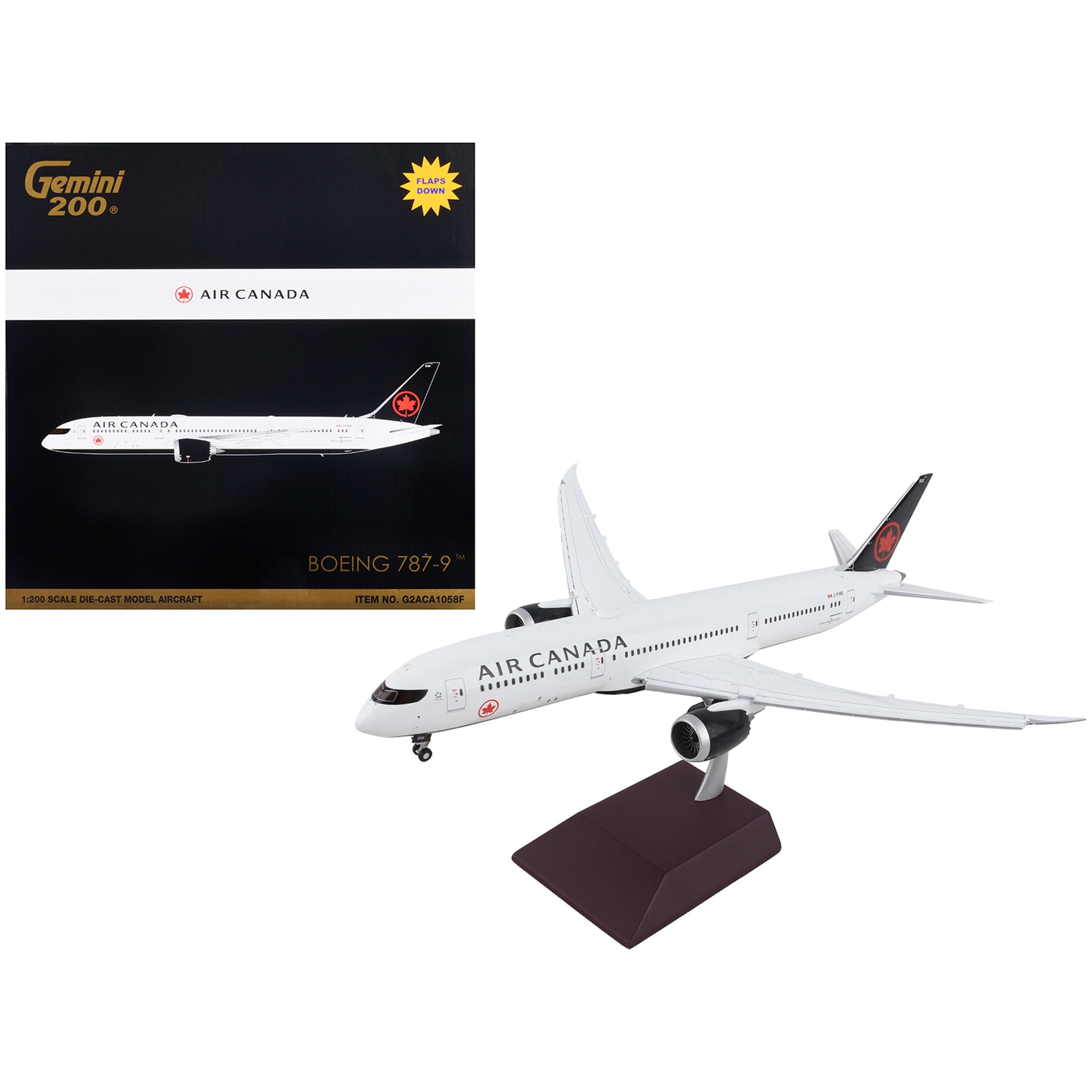 Boeing 787-9 Commercial Aircraft with Flaps Down "Air Canada" White with Black Tail "Gemini 200" Series 1 200 Diecast Model Airplane by GeminiJets