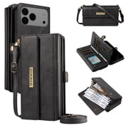 TECH CIRCLE Crossbody Phone Case for iPhone XS Max with Flip Wallet, RFID Blocking, Compatible with Wireless Charging, PU Leather Heavy-Duty Protective Fold Stand Case, Black