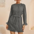 thumbnail image 2 of Sngxgn Women Square Neck Lantern Long Sleeve Ruched Mini Dress(Grey,S), 2 of 5