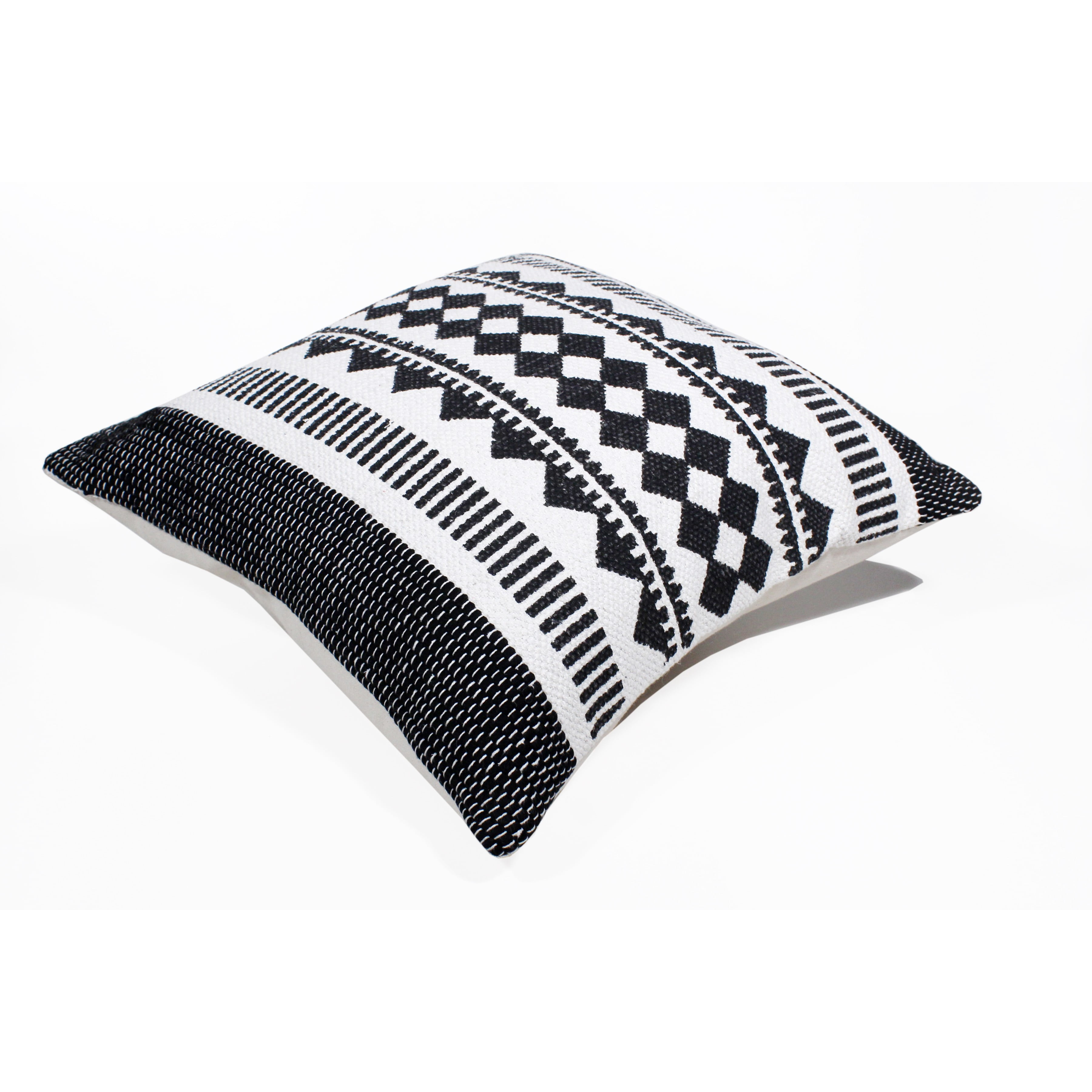 Harlow Hill Naomi 20" x 20" Tribal Cotton Blend Adult Decorative Feather Filled Pillow, Ebony Black/White