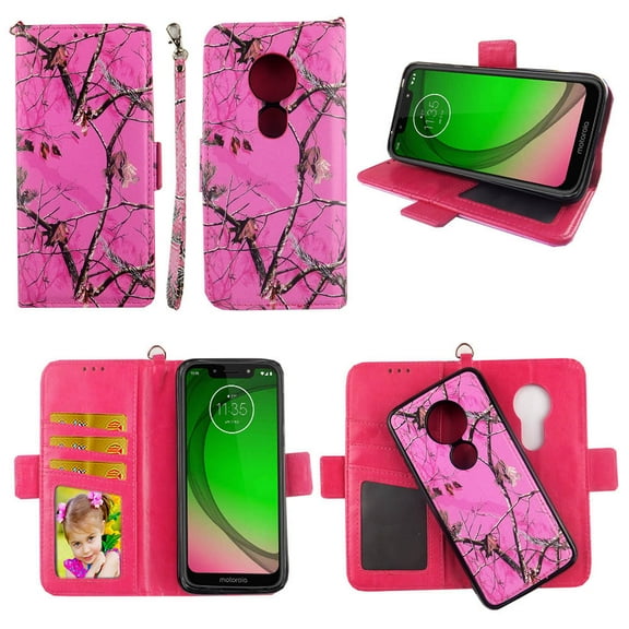 Camo Mozy Case for Moto G7 Play Revvlry Case, Motorola G7 Optimo Magnetic Detachable Pu Leather Wallet Cover Flap Closure Cases Card Holders Wrist Strap 2 in 1 Folio Flip Covers