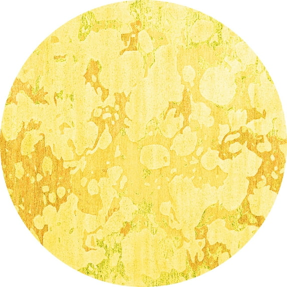 Ahgly Company Indoor Round Abstract Yellow Contemporary Area Rugs, 8' Round