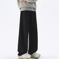 thumbnail image 5 of YMNXA Men's Casual Pants Drawstring Elastic Waist Solid Color Wide Leg Straight Leg Loose Fit Comfortable Fashion Trousers For Daily Wear,Black,L, 5 of 6
