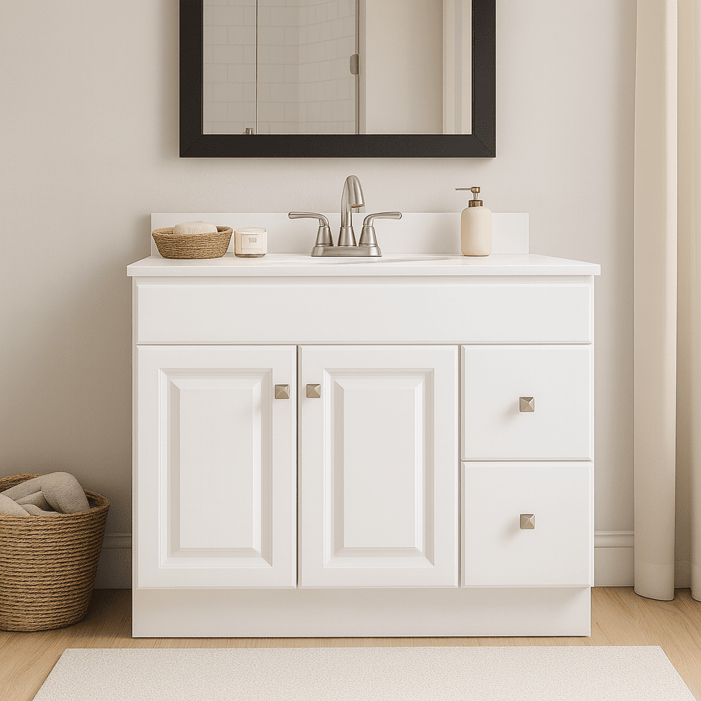Design House Wyndham 36" Solid Wood Ready to Assemble 2-Door and 2-Drawer Bathroom Vanity Cabinet, White