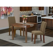HomeStock Boldly Bohemian 3Pc Square 36 Inch Kitchen Table And A Pair Of Parson Chair With Mahogany Leg And Linen Fabric Coffee