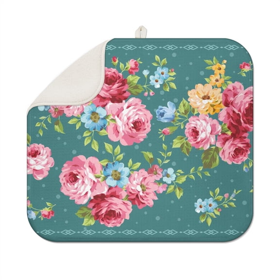 Microfiber Dish Drying Mats for Kitchen Counter,Pioneer Colorful Floral Absorbent Reversible Drying Mats Kitchen,Countertop Protector Dishes Drying Pad Extra Medium 16"x18" Dish Mat