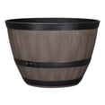 thumbnail image 3 of Expert Gardener 18" × 18" × 12" Whiskey Barrel Walnut Brown 100% Recycled Resin Hose Pot with Removable Drainage Plug, 3 of 9