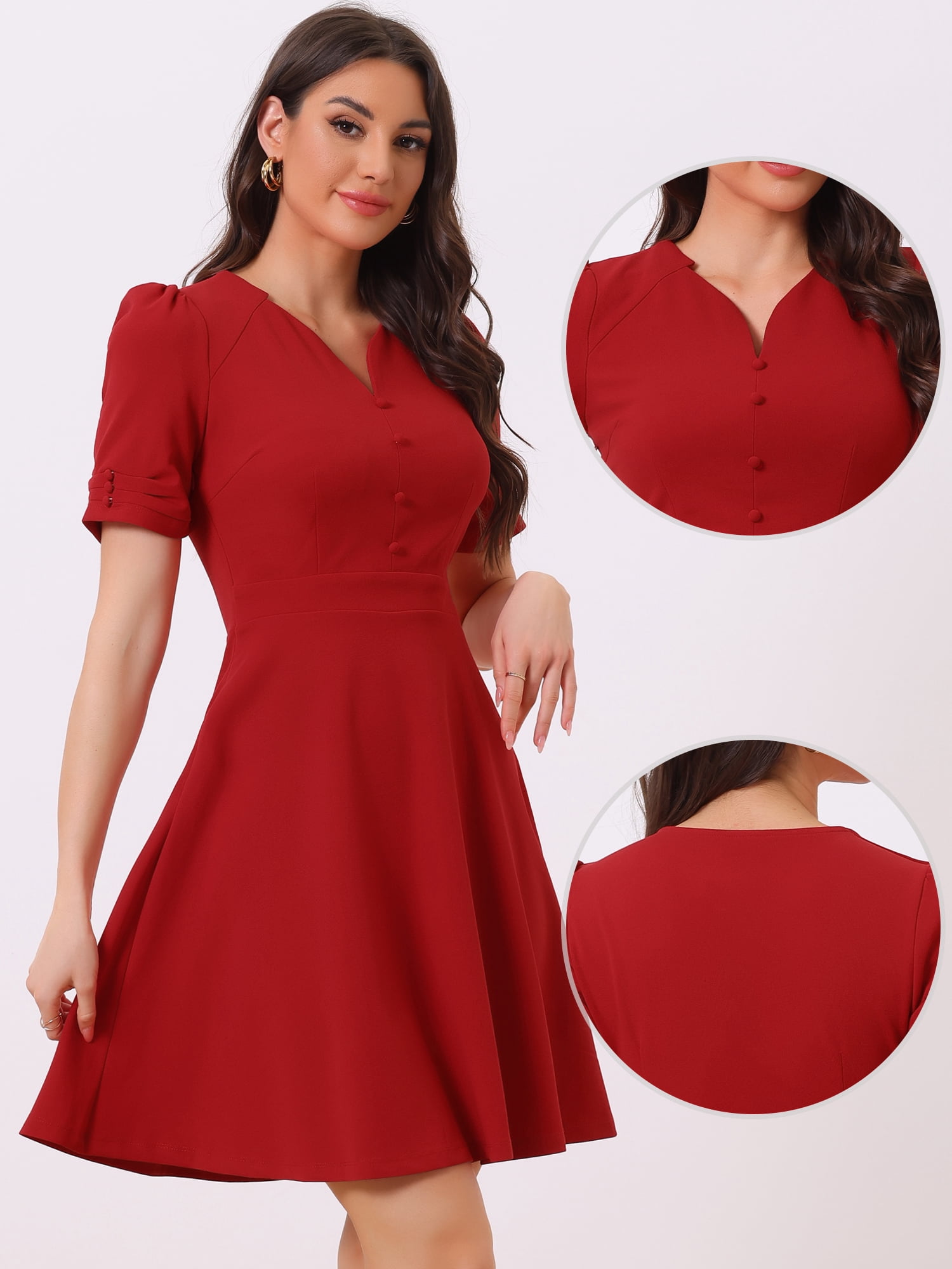 DARING DIVA Sweetheart Neck Pleated A-Line Sheath Dress M Red
