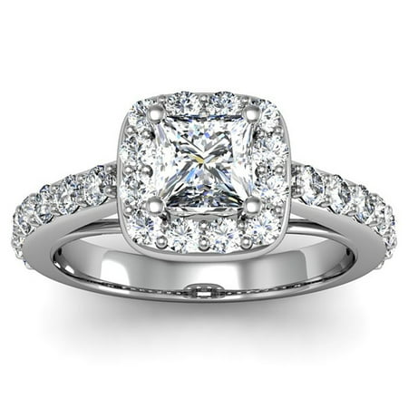 2 Carat Princess Cut Halo Diamond Engagement Ring in 14k White Gold Size 8