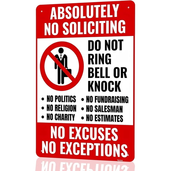 "Absolutely No Soliciting - Do Not Ring Bell Or Knock" Metal Aluminum Sign, Heavy Duty Warning Plate for Front Door, House Gate, Private Property Yard Decor, Weatherproof, 12" x 8"