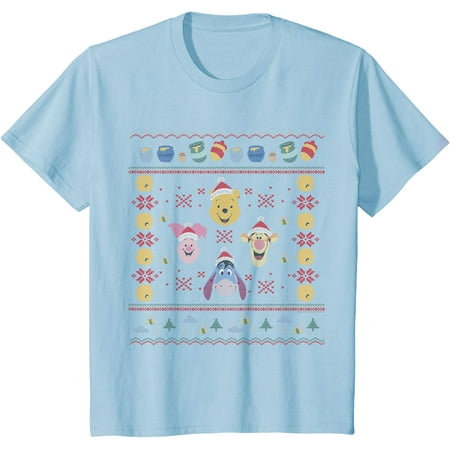 

Winnie the Pooh and Friends Christmas Style Youth T-Shirt for Boy Girl Kids Toddler Light Blue Color Size 5/6