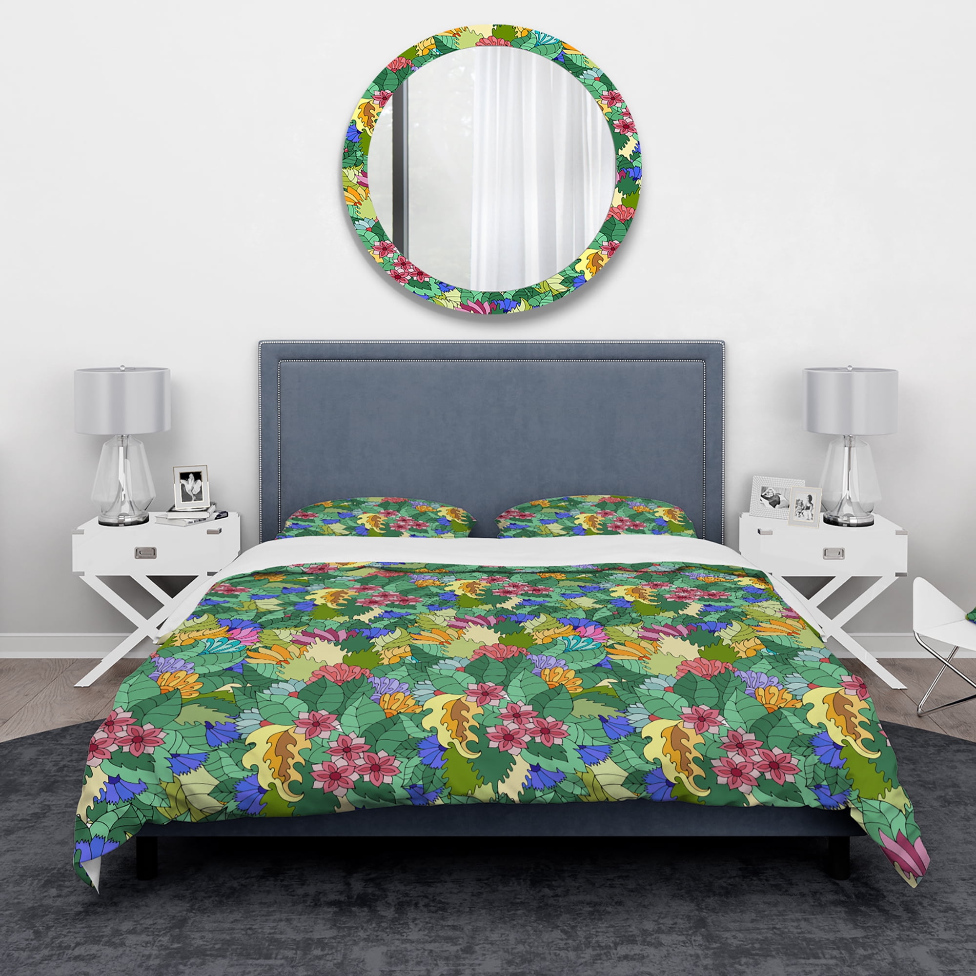 Designart 'Texture with Abstract Flowers & Leaves' Modern & Contemporary Duvet Cover Set