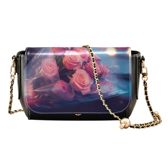 PU Leather Crossbody Bag for Women Ladies Chic Shoulder Bags Crossbody Purse Multi-Pocket Handbag for Work, Travel, Shopping A Bouquet Of Pink Roses