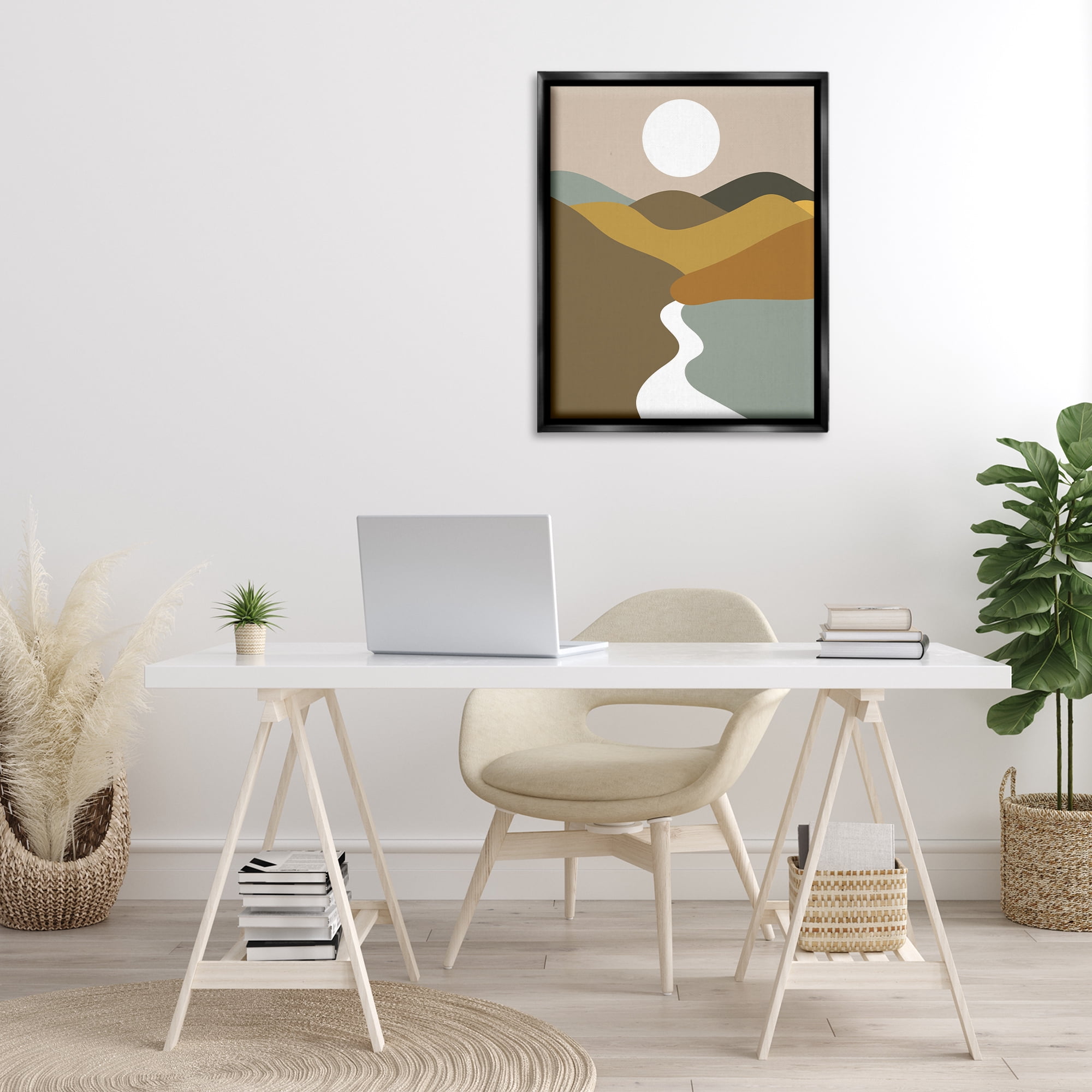 Stupell Industries River Towards Mountains Landscape Painting Black Floater Framed Art Print Wall Art, 25 x 31
