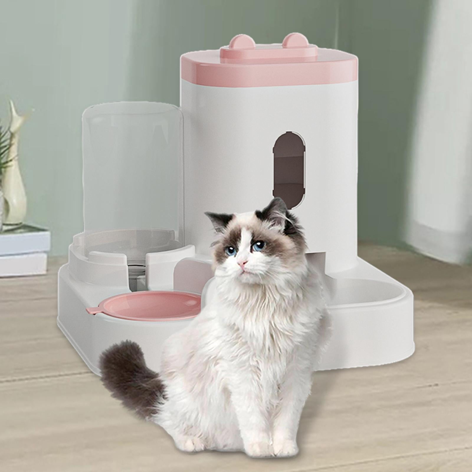FITYLE 2 in 1 Automatic Pet Feeder Cat Food Dog Water Bowl Double Bowl Dry and Wet Separation Durability Puppy Water Dispenser for Home Pink