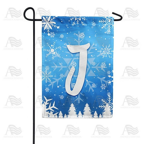 America Forever Winter Monogram Letter J Winter Forest Garden Flag Vertical Double Sided 12.5 x 18 inches Happy Holiday Christmas Seasonal Flags for Outdoor, Yard Porch, Snowflakes Garden Flag