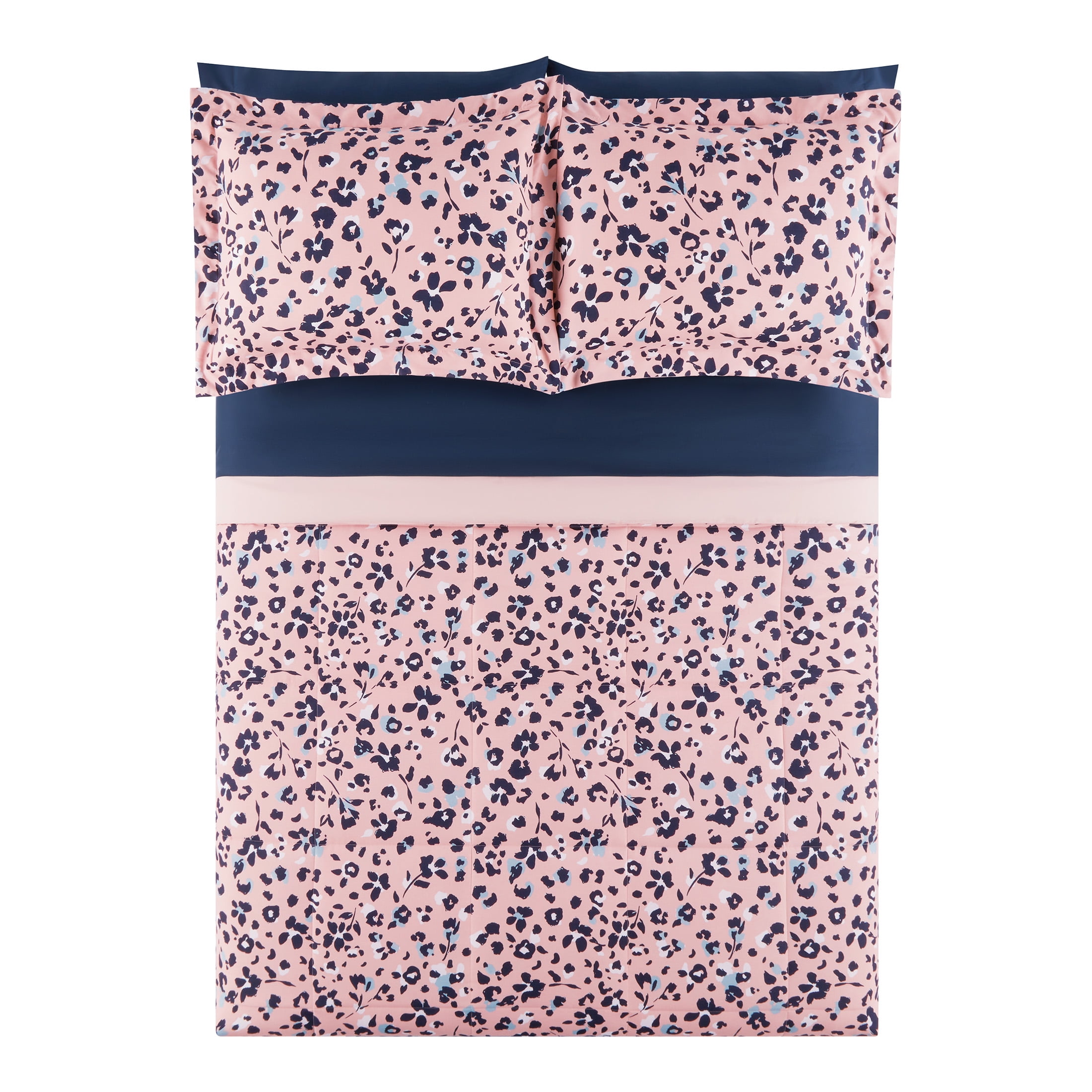 Mainstays All in One Reversible Comforter and Sheet set- 7 Piece, Full, Pink Animal Print