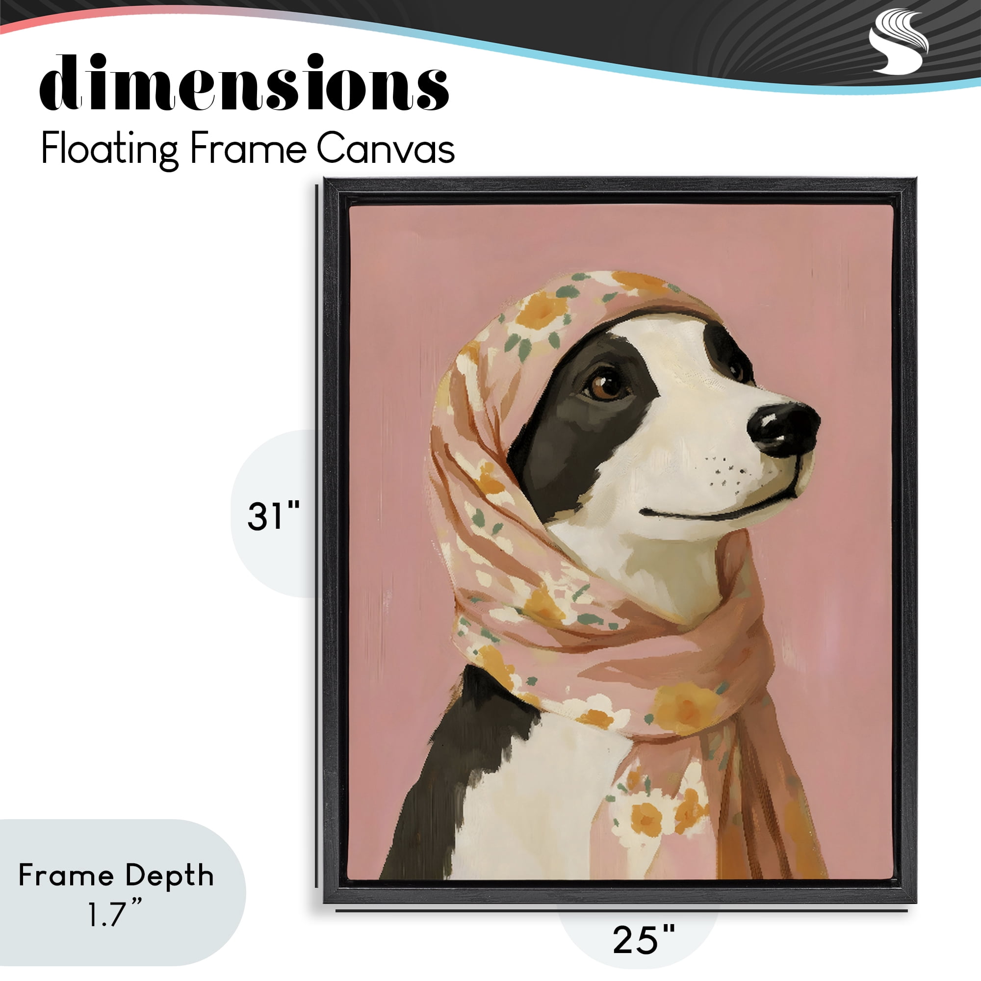 Stupell Industries Dog Babushka in Floral Scarf Black Framed Floater Canvas Wall Art, design by The Prints Vibe