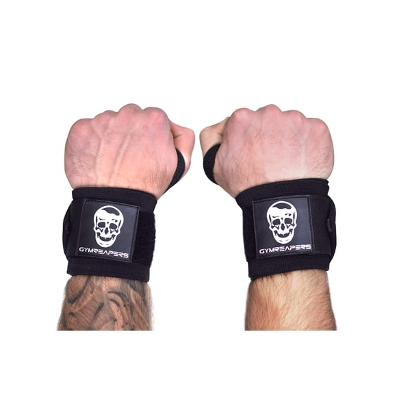 Wrist Wraps Weightlifting - Stiff Heavy Duty 18" Wraps With Thick Thumb Loop For Powerlifting, Bodybuilding, Cross Training, & Heavy Presses (Black - Medium Stiff, 18")