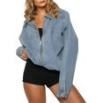 thumbnail image 3 of Women Casual Zip Up Spring Long Sleeve Oversized Denim Jackets with Pocket, 3 of 6
