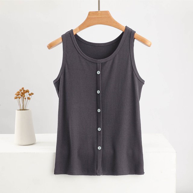 Staron Tank Tops Women Round Neck Trendy Blouses Sleeveless Loose Fit Ribbed Knit Shirts Flowy Button Down Casual Summer Tops