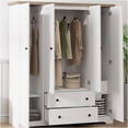 thumbnail image 2 of JERFIT White 4 Door Wardrobe Armoire Closet with 2 Drawers, Freestanding Storage Cabinet with Hanging Rod, Shelves for Bedroom, Hallway, 2 of 10